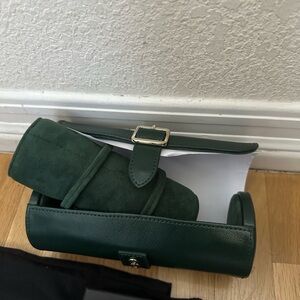 WOLF Green Leather and Suede Watch Roll Case